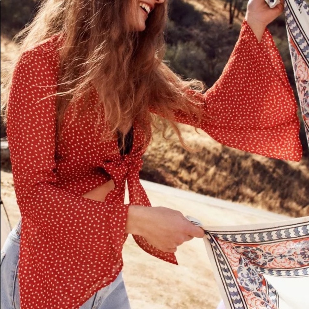 Urban Outfitters Tie Front Bell Sleeve Top